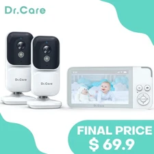 Dr.Care Video Baby Monitor with Dual 4X Zoom Cameras, Night Vision, Temperature