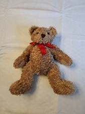 First  Main Teddy Bear TUCKER 13" Stuffed Plush Brown Red Bow 1715 Soft Cuddly