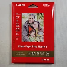 New Genuine Canon Photo Paper Plus Glossy II  5"x7" 20 Sheets PP-201 73 Lbs