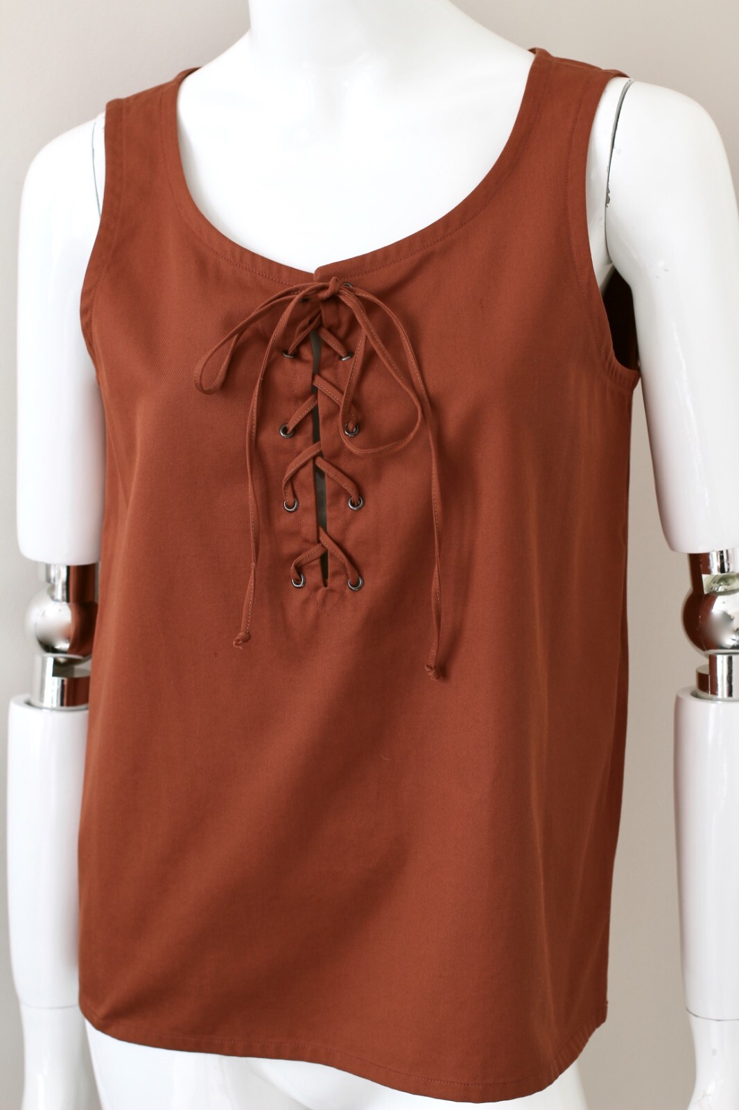 Canotta smanicata YVES SAINT LAURENT YSL Rive Gauche marrone cotone allacciata UK8 10