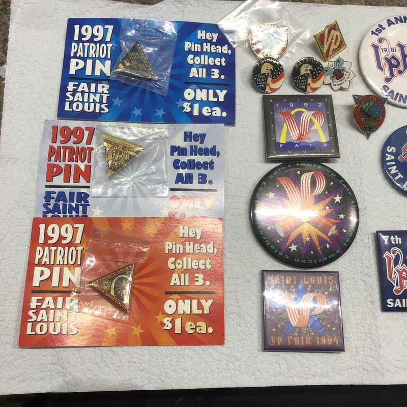 LOT OF 1981-UP VP FAIR/FAIR ST LOUIS PINS AND COLLECTIBLES!!  RARE!!