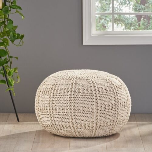 Noble House Yasmin Fabric Pouf, Ivory - Picture 1 of 12