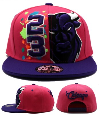 Chicago New Greatest MJ 23 Jordan Bulls Splash Pink Purple Era Snapback Hat Cap
