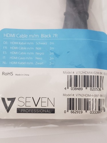 V7N2HDMI4-06F-BK 7' HDMI Audio/Video Cable Black V7E2HDMI4-02M-BK - Picture 2 of 2