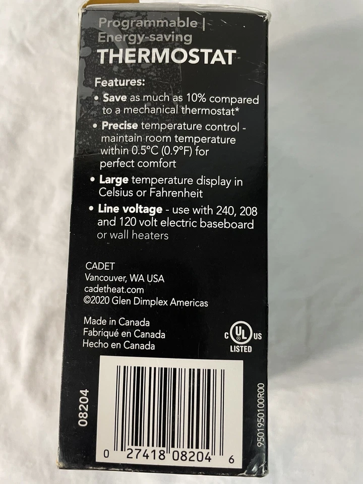 Cadet TEP362DW EnergySaving Double Pole Programmable Thermostat,15A,120/208/208V - Image 3 of 4