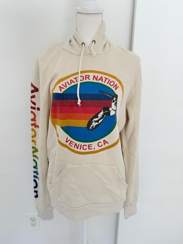 Aviator Nation Beige Hoodie Pullover Sweatshirt Casual Activewear VENICE CA