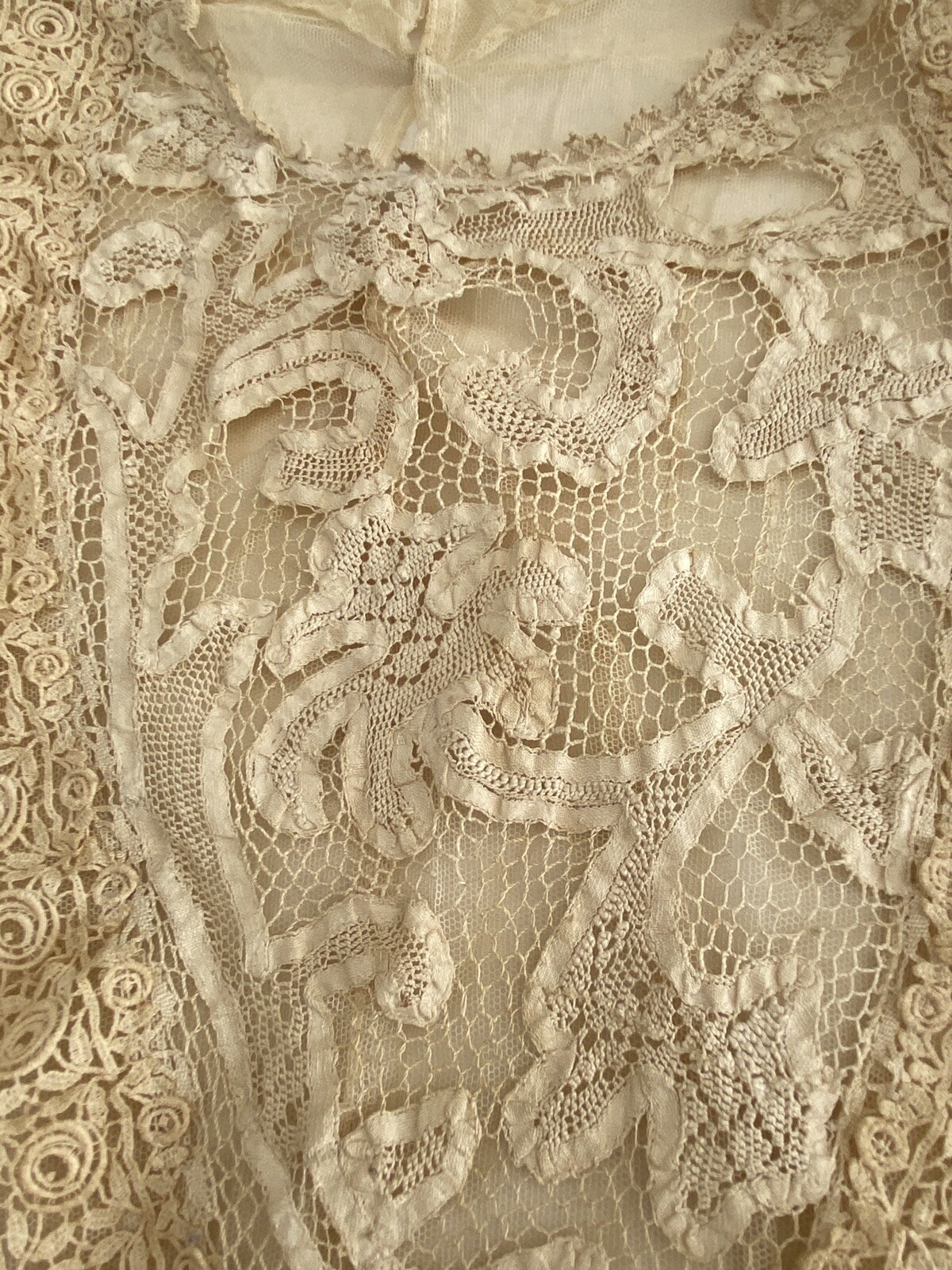 Antique Edwardian 1910s Sz XS Blouse Top Ivory Lace Mesh Crochet Lingerie