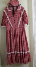 Vtg 70s Prairie Country Classic Hand-Made Full Dress with Bonnet XL 45"B 16 18
