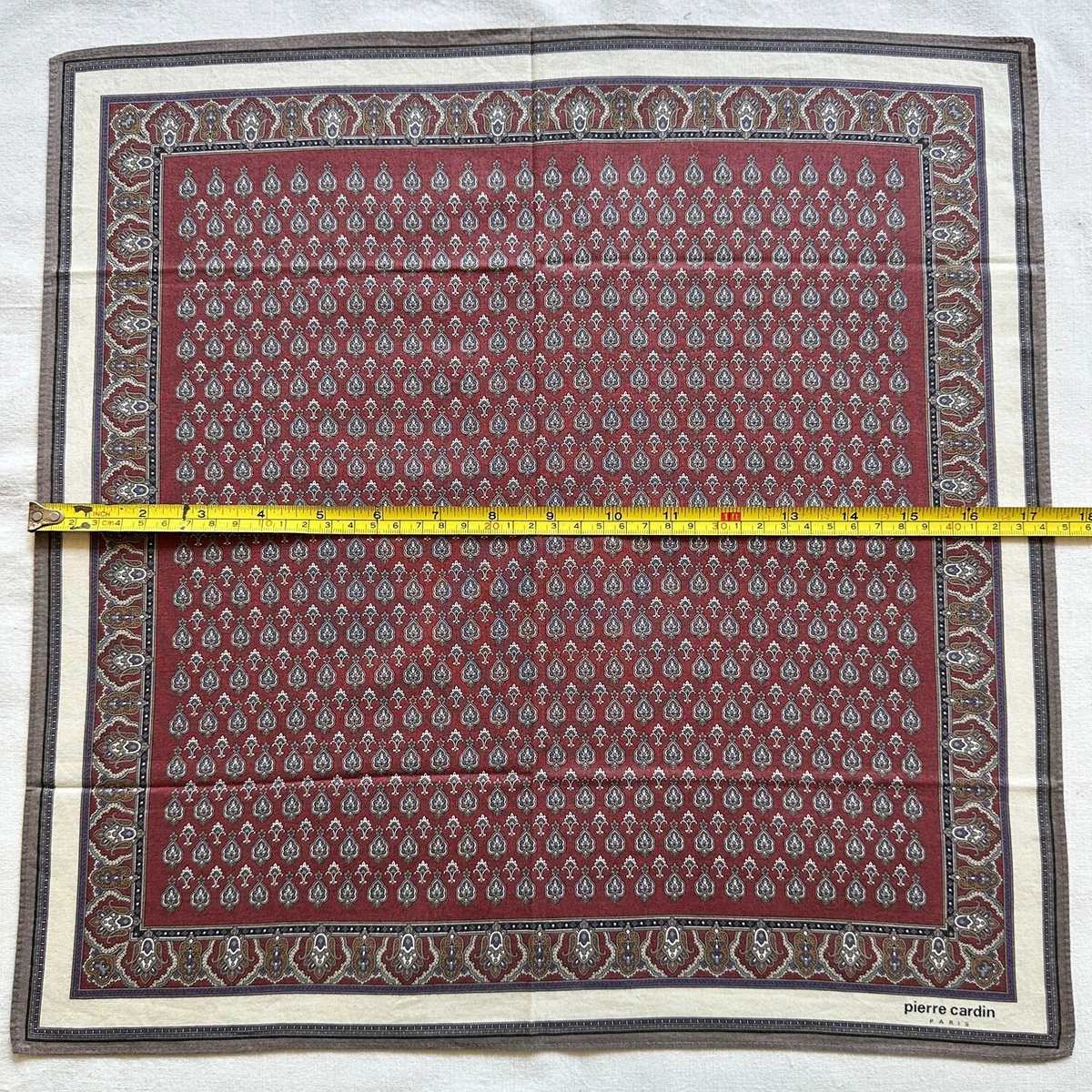 Handkerchief Vintage Dark Red Geometric Damask Classic Cotton Pocket Square 17"