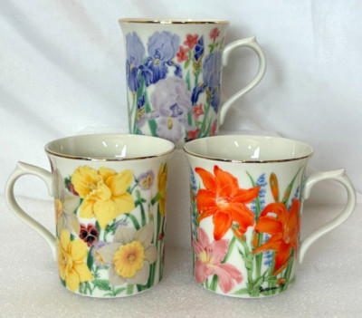Lenox Flower Blossom Cups/Mugs Lily, Daffodil, Iris ~ Suzanne Clee 1995 Set of 3