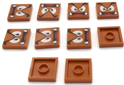 Lego 10 New Dark Orange Tile 2 x 2 w/ Black Eyebrows Dark Brown Goomba Parts