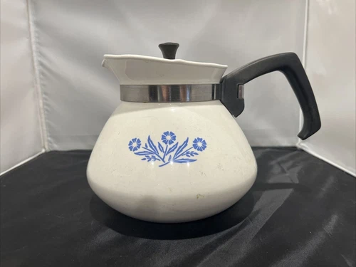 Vintage Corning Ware Blue Cornflower 6 Cup Coffee/Tea Pot w/ Metal Lid