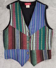Ivy Wear Vest Womens Large Multicolor Distressed Vintage Button Up Made In Usa