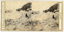 Stereo France, Savoie, Mer de glace, men climbing, circa 1870 vintage stere