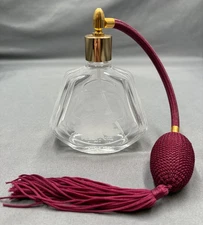 Vintage VCA Clear Atomizer Perfume Bottle w/ Etched Rose From France