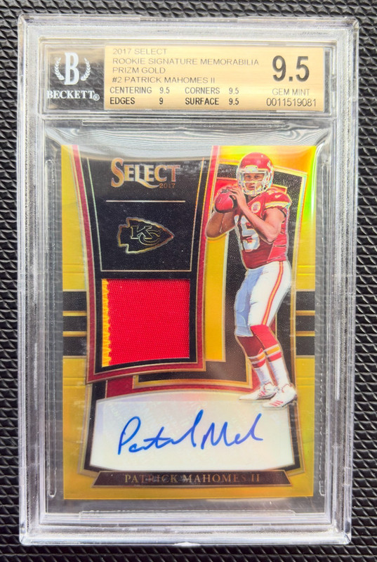2017-18 Select Patrick Mahomes Prizm Gold Prizm Rookie Patch Auto /10 BGS 9.5 RC