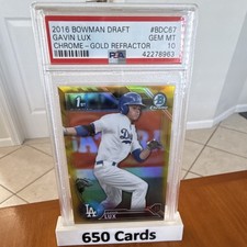 Gavin Lux Bowman 2016 Draft Chrome Gold Refractor /50 Rookie PSA 10