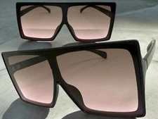 Oversized Classy Elegant Modern Retro Shield SUNGLASSES Large Matte Black Frame