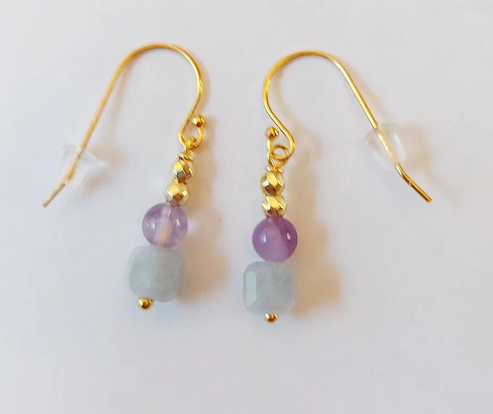 Orecchini in argento 925 oro pietre acquamarina ametista ematite regalo Natale - Immagine 3 di 4