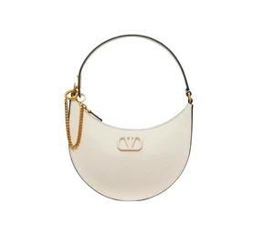 Valentino Mini VLogo Signature Grainy Calfskin Hobo Bag Light Ivory New