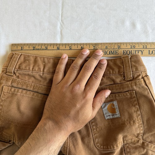 Carhartt Boys Youth Size 8 Tan Canvas Plaid Flannel Lined Carpenter Jeans Cute - Picture 9 of 12