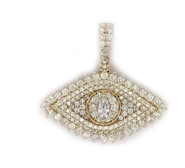 FINE  Yellow Gold Plated 3.Ct Moissanite Round Cut Evil Eye Charm Pendant - Image 3 of 4