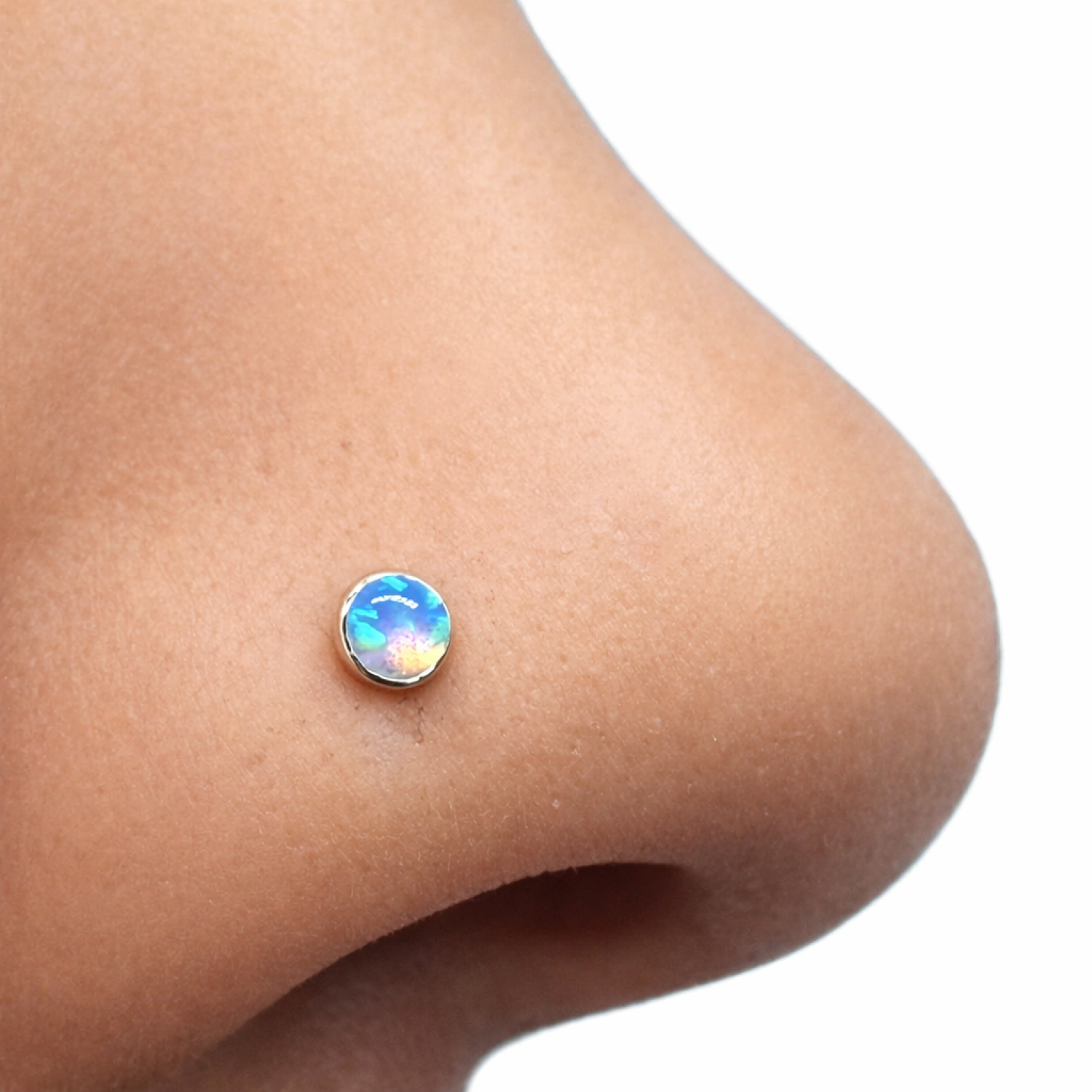 Opal Nose Stud Blue Gemstone Crystal 22g (0.6mm) 925 Silver Straight L Bendable
