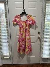 Shein Women’s Size M Pink Yellow Floral Spring/Summer Mid Length Dress Vacation
