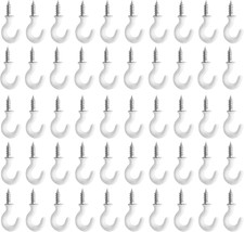 50 Pack White Vinyl Coated Cup Hooks 1/2" Screw-In Metal Mini Hooks for Hanging
