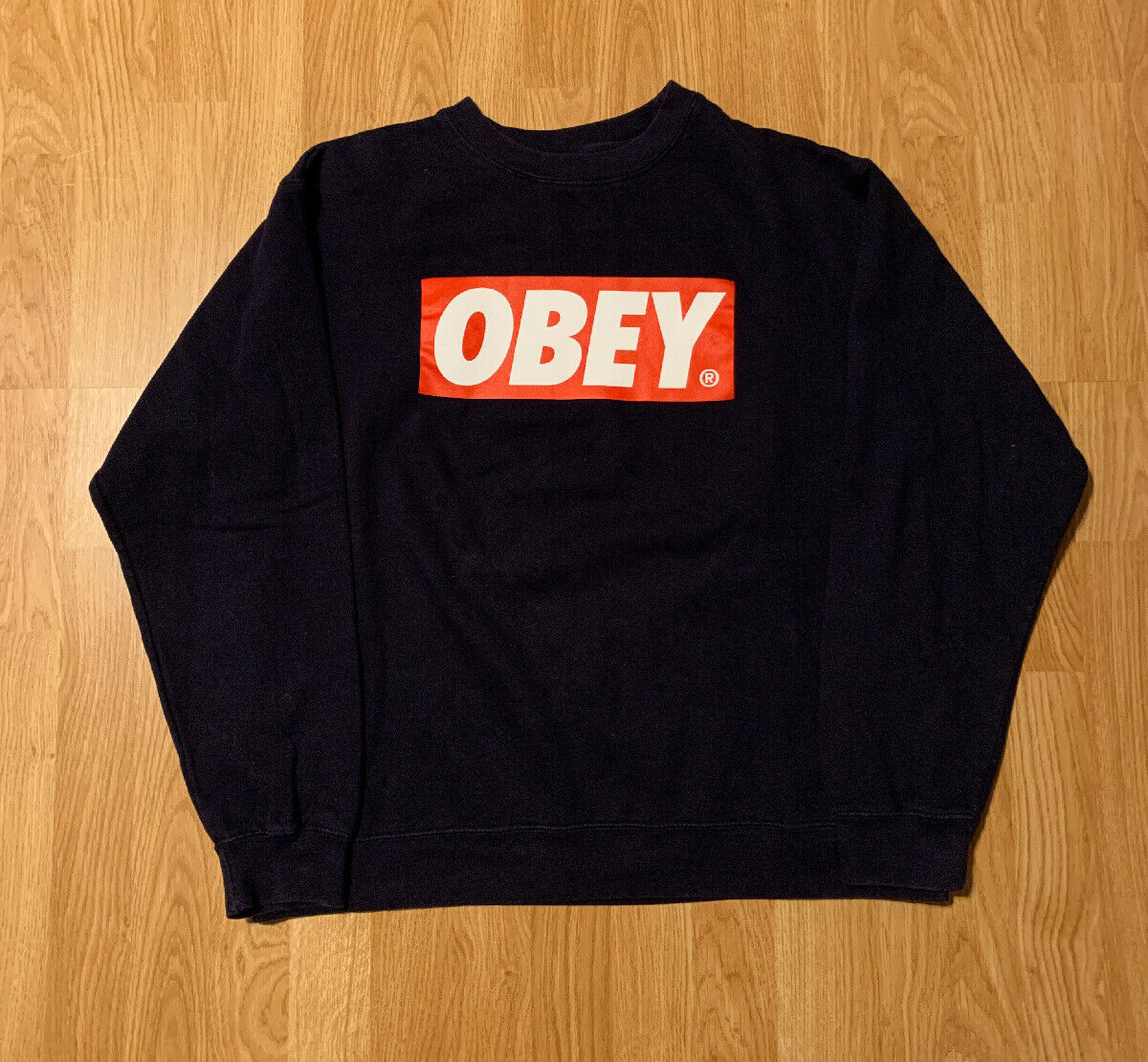 OBEY Box Logo Navy Blue Crewneck Sweatshirt Size Men'… - Gem