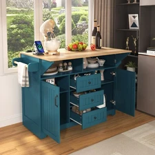 55.7'' Large Kitchen Island with 2 Drop Leaf,, Rolling Kitchen Cart on 5 Wheels