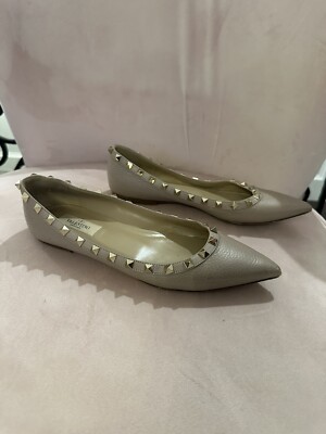 Valentino Garavani Bage/Nude Leather Ballerina Flat Women's Shoes Sz 38
