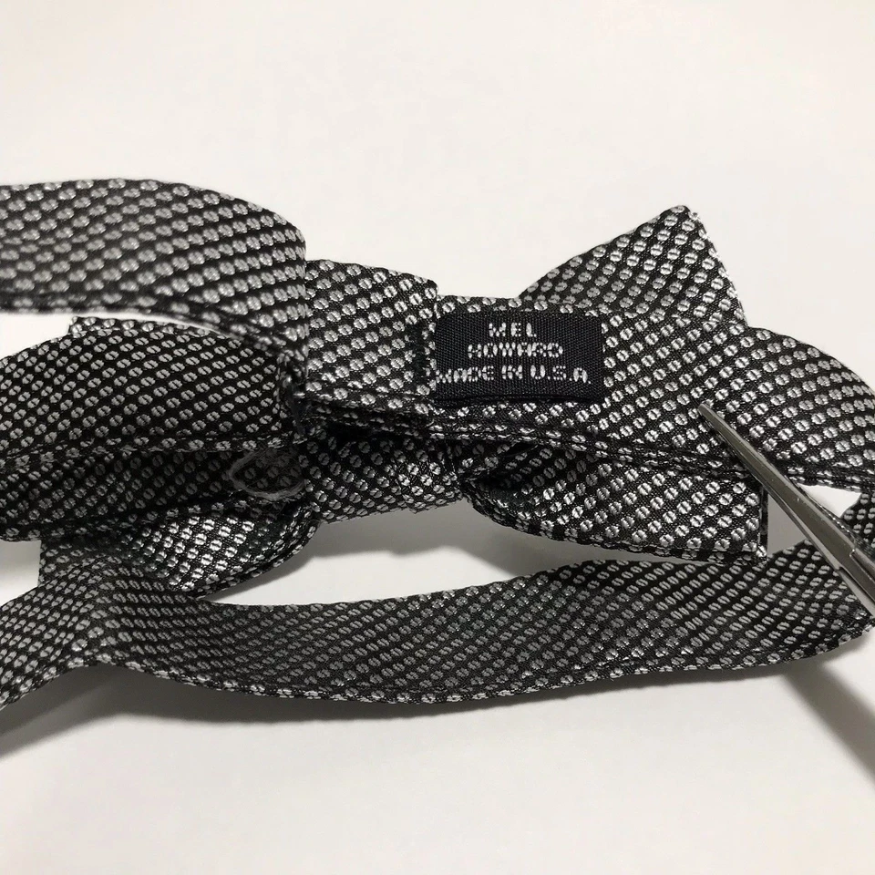 Mens Bow Tie Pre Tied Butterfly Vintage Gray Silver Polka Dot Adjustable Size - Image 4 of 4