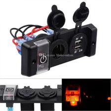12V Waterproof 16A Dual USB Car Charger Three Bit Power Control Switch Panel 