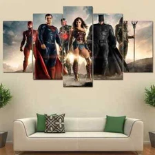 Justice League Superheroes Superman Batman Aquaman 5 Piece Panel Canvas Wall Art