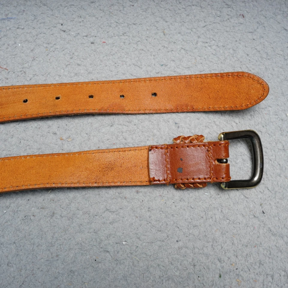 Cinto Liz Claiborne L couro marrom tecido de cesta fivela de latão anos 90 feminino - Imagem 4 de 4