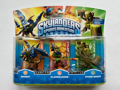 Skylanders Spyro's Adventure 3 Pack Drobot Flameslinger Stump Smash New OOP