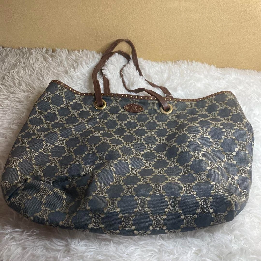 Borsa tote CELINE Paris Macadam logo trionfo tela pelle USATA originale #S2122