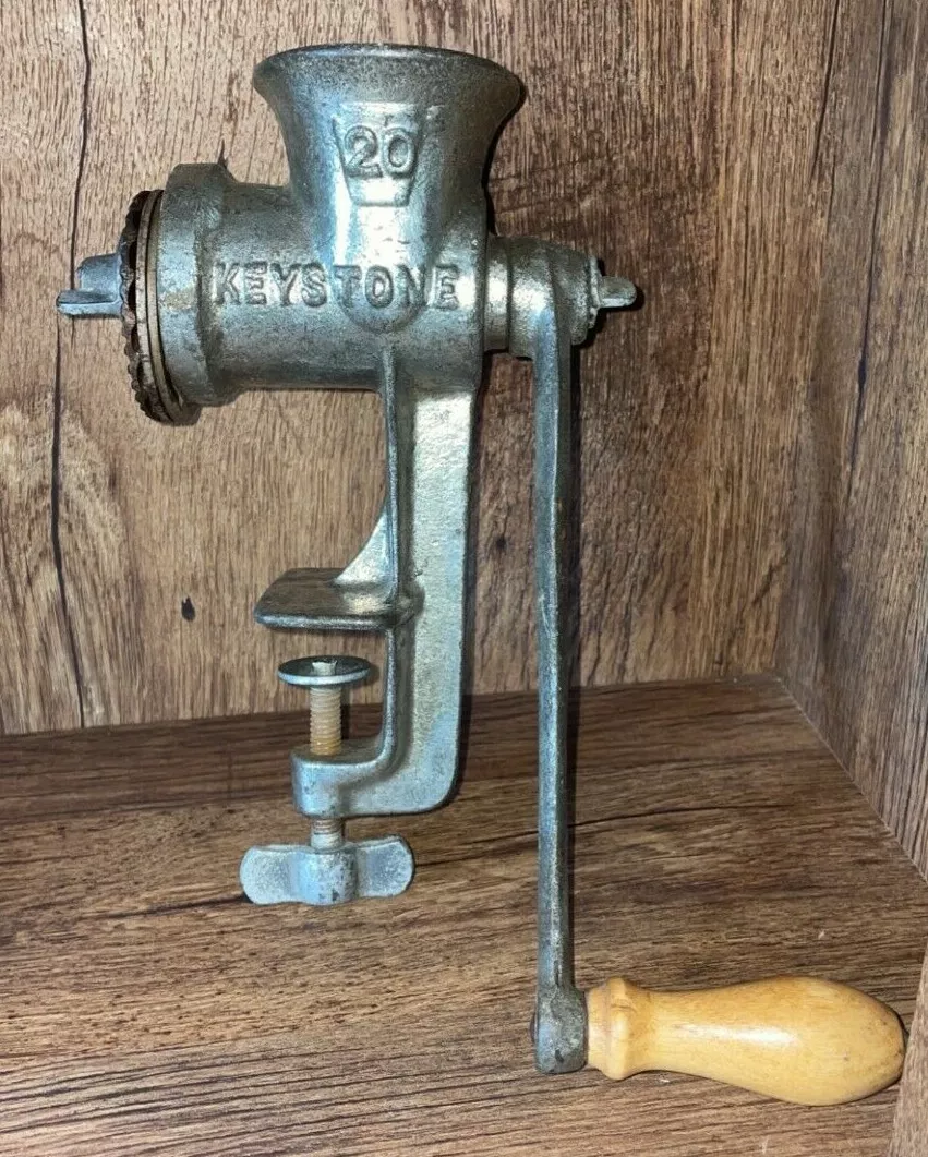 Vintage Keystone No 10 Hand Crank Meat Food Grinder Table Mount Boyertown,  PA