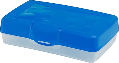 Storex Industries Plastic Pencil Case 8.375x5.625x2.5, Blue Top/Clear Bottom