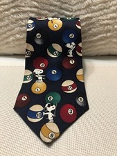 PEANUTS Navy Blue SNOOPY Sports Balls Billiards Print Silk Neck Tie Made In USA