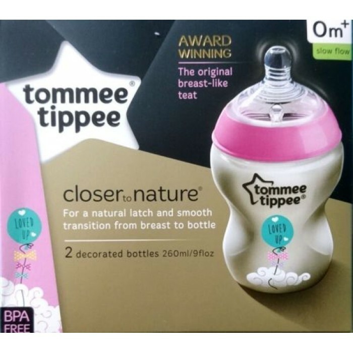 Tommee Tippee CTN 150ml/ 260ml/ 340ml Decorated Bottles Blue Pink (DB)