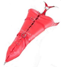 Red Faux Leather Single Glove Over Shoulder Bondage Arm Binder Monoglove