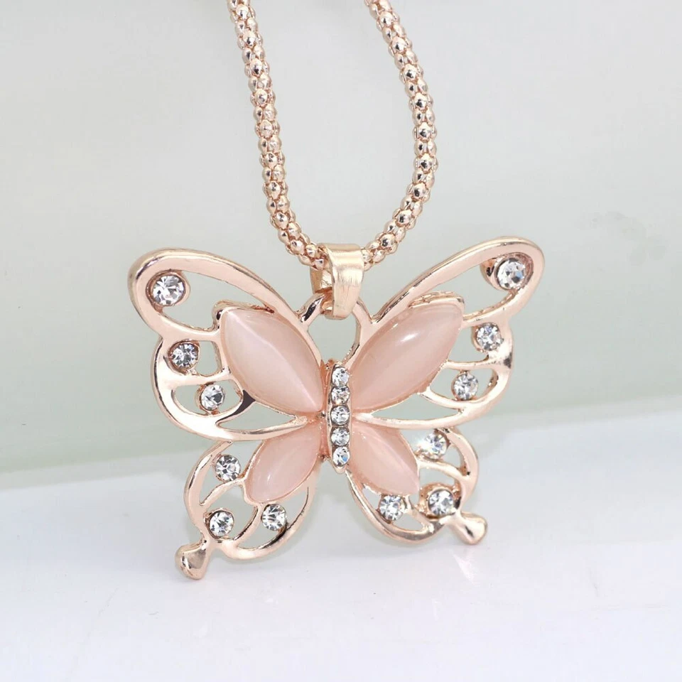 Collar Colgante Mariposa Grande 4CM Cristal Acrílico Oro Rosa  Foto 2 de 2