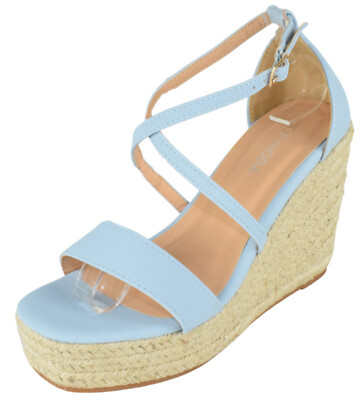MODA Women Espadrille Wedge High Heels Sandals Platform Ankle Strap PLATA-1  Blue