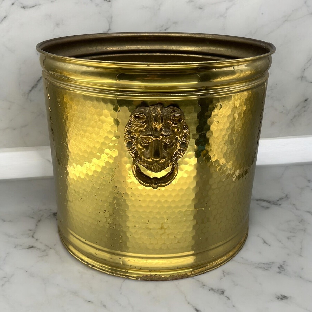 VTG XL Bristol USA Lion Head Handle Hammered Solid Brass Planter 15.5 X  14 | eBay