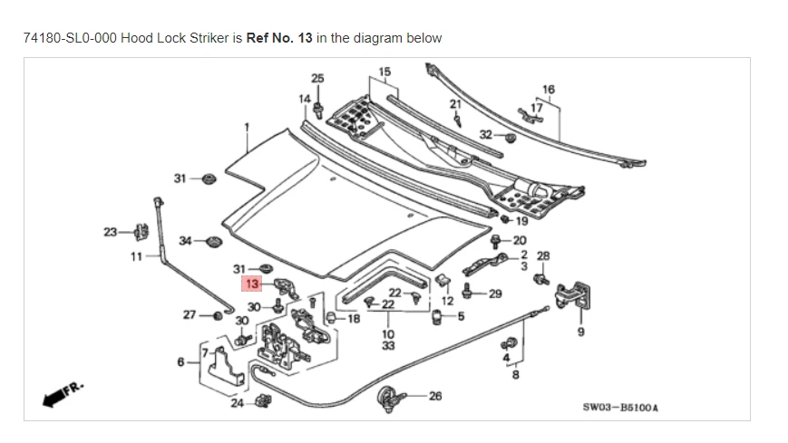 HONDA ACURA GENUINE OEM NSX NA Hood Lock Striker Engine Hood ☆ 74180-SL0-000 ☆ - Image 2 of 4