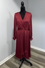 Express Long Sleeve Twist Front Burgundy Satin Dress size medium