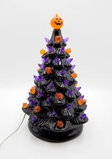 Halloween Tabletop Light Up Tree Ceramic 13 Inch Black Orange Purple NIB