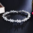 Dazzling Silver Plated Cubic Zirconia Women Flower Pearl Chain Link Cz Bracelet